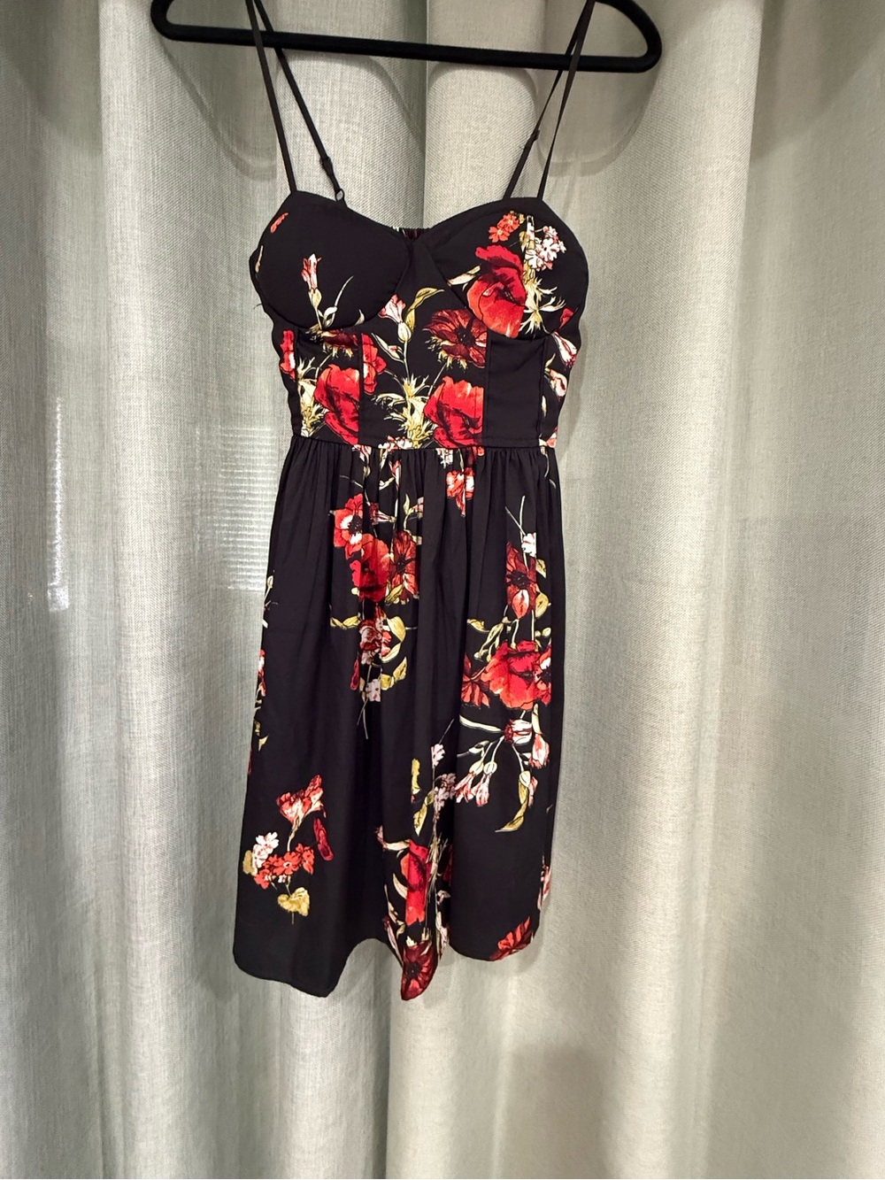 Band of Gypsies Black Mini Dress with Red Floral Print